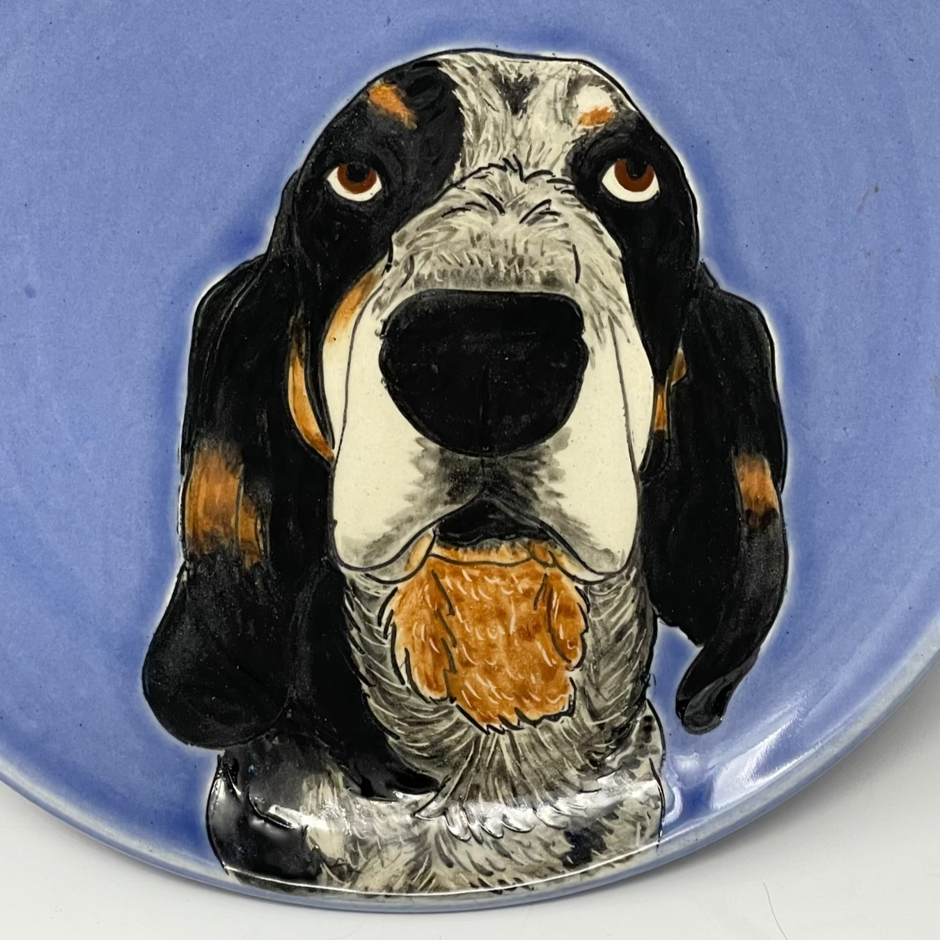 Custom Pet Portrait Plate in Blue Glaze