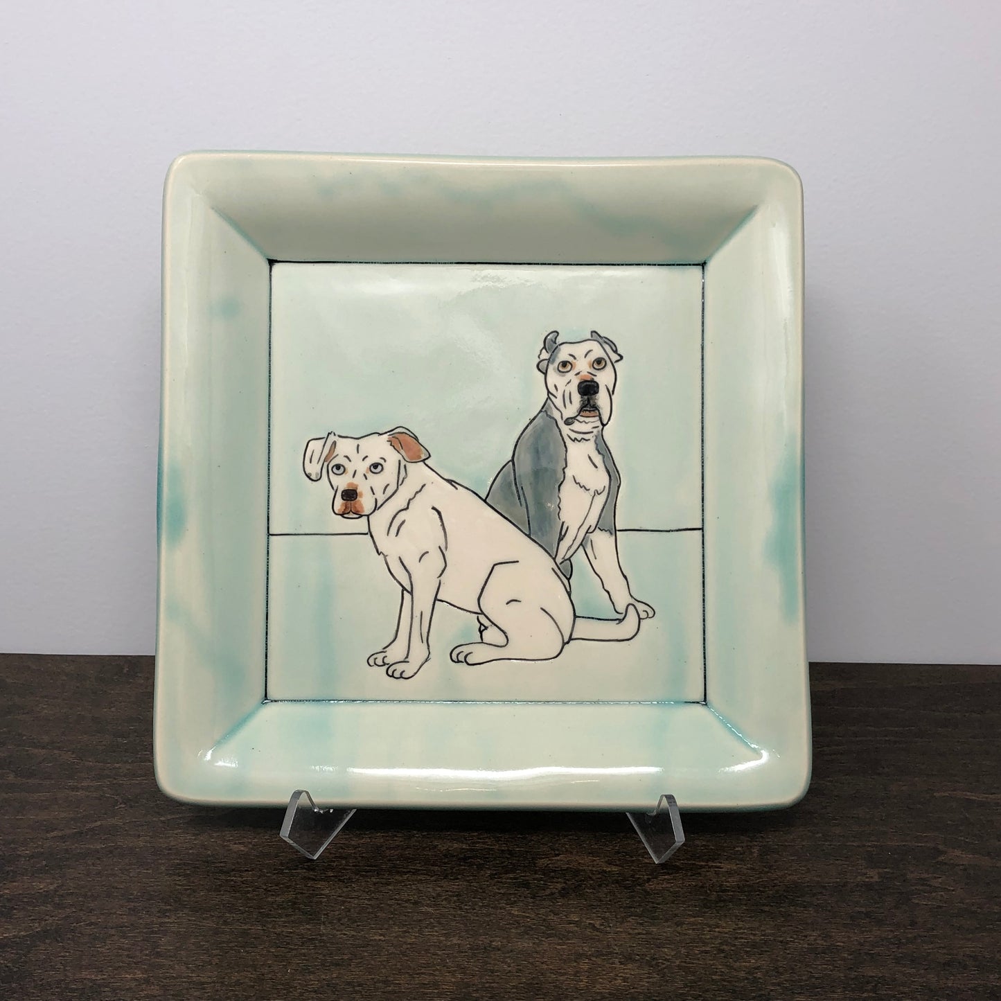 Custom Pet Portrait Square Tray in Aqua