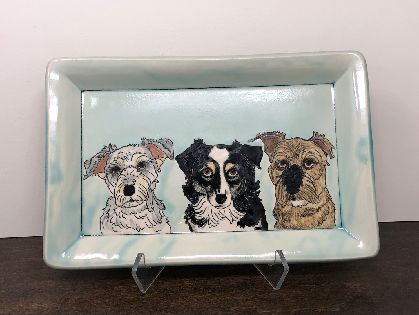 Custom Pet Tray Rectangular AQUA Glaze