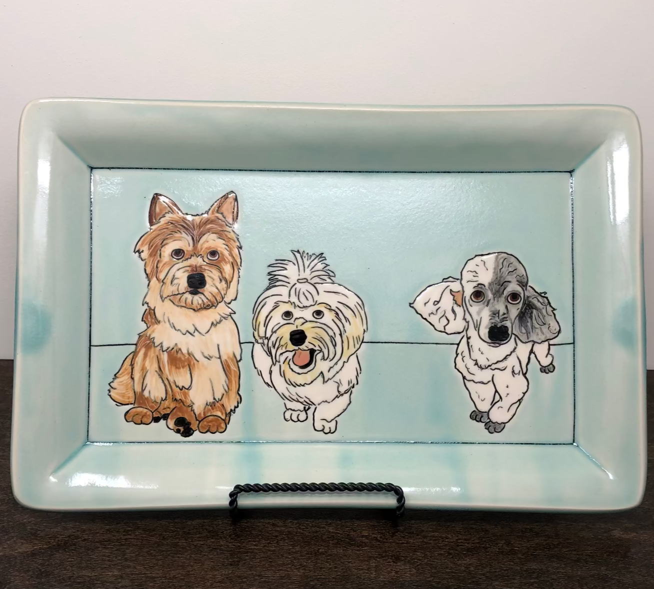 Custom Pet Tray Rectangular AQUA Glaze
