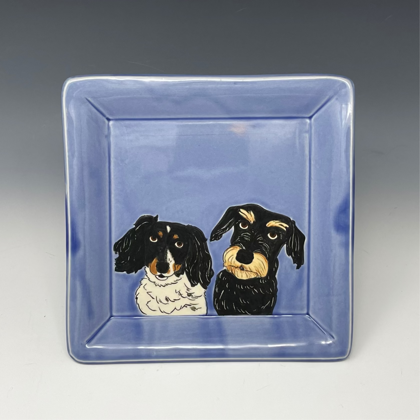 Custom Pet Portrait Square Tray in BLUE Glaze