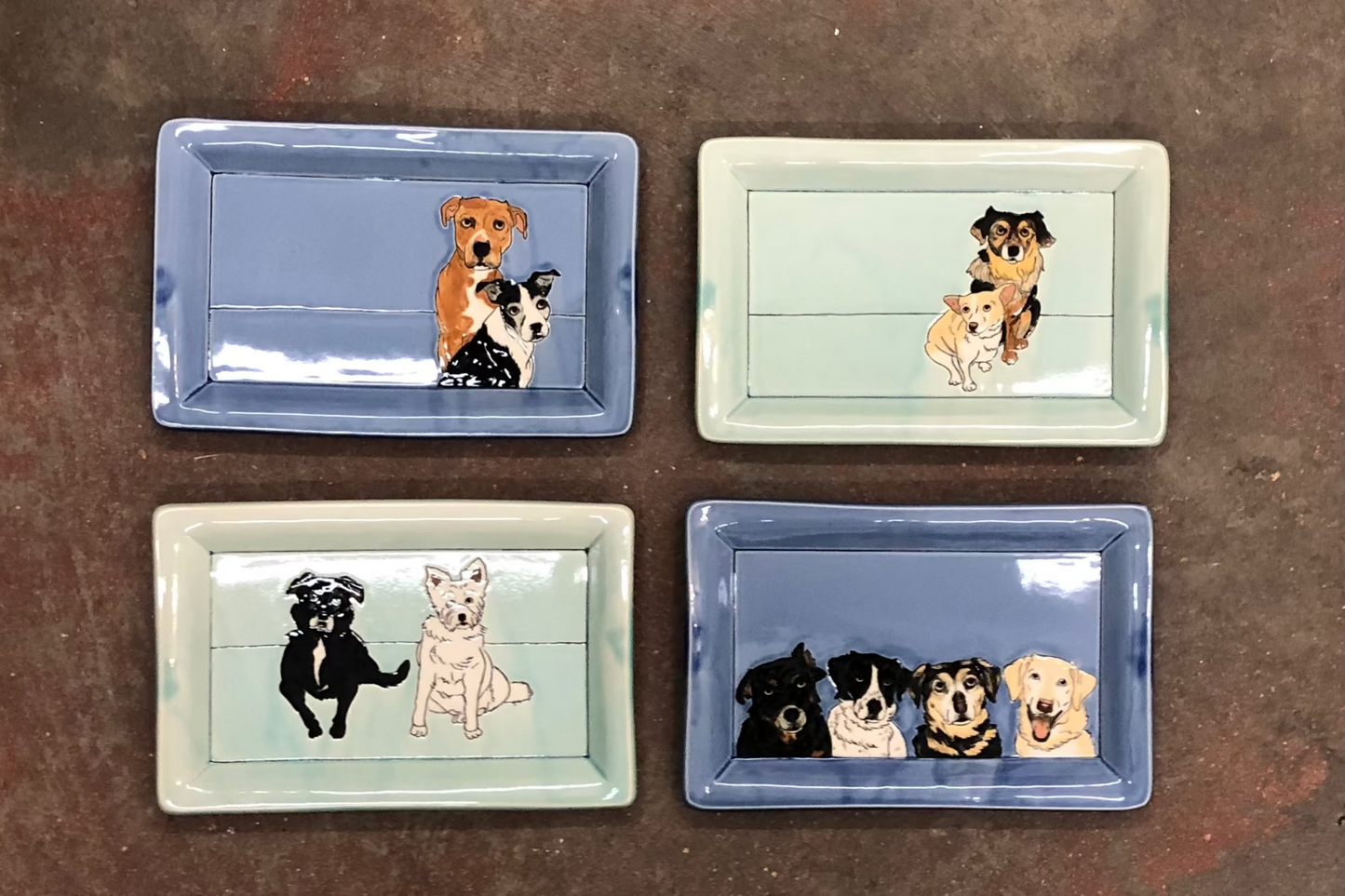 Custom Pet Tray Rectangular AQUA Glaze