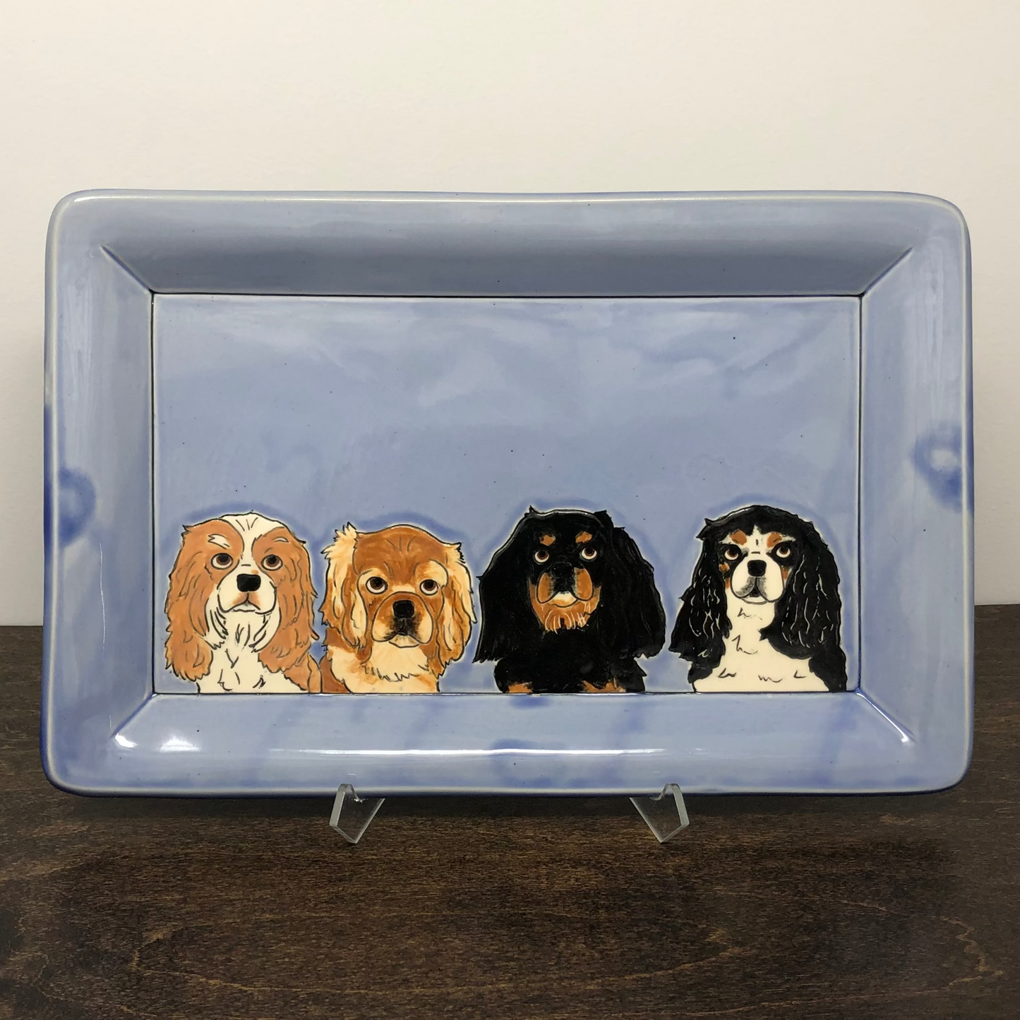 Handmade pottery tray with 4 cocker spaniel dogs