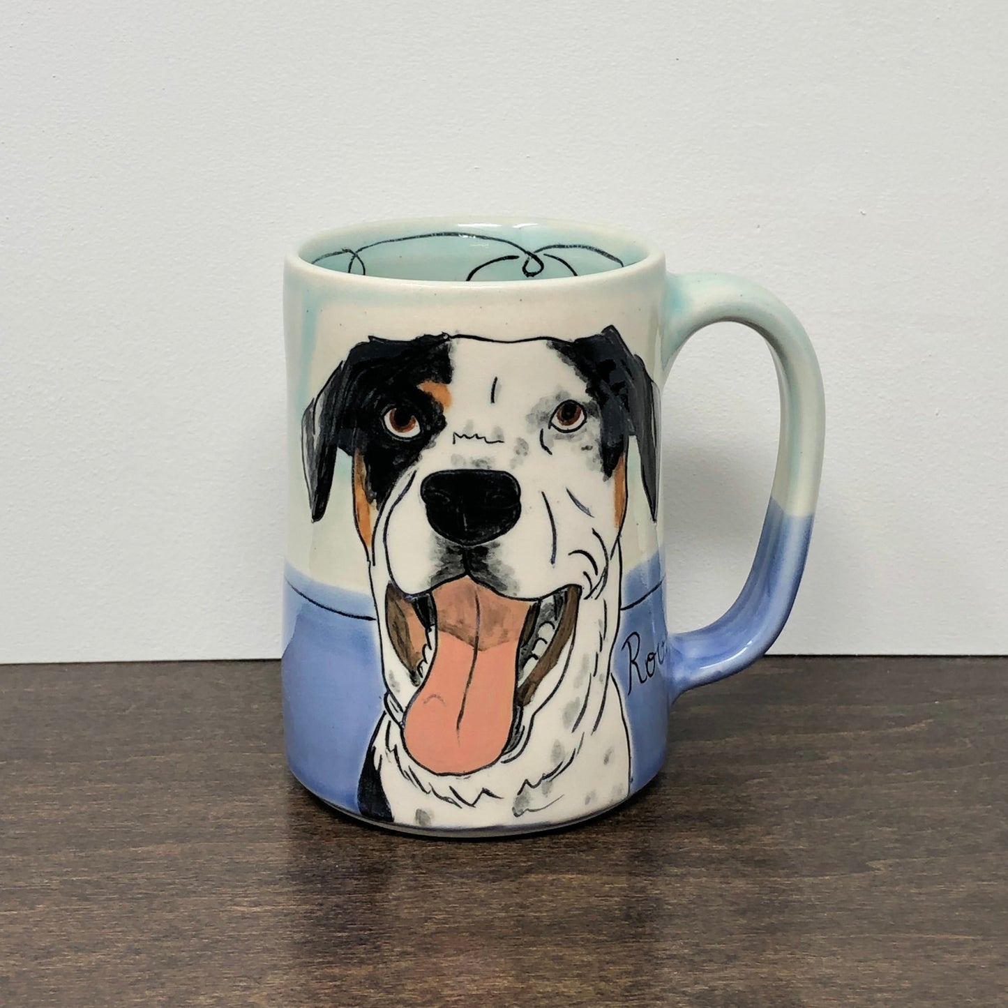 Custom Pet Portrait Mug in AQUA and BLUE Glaze