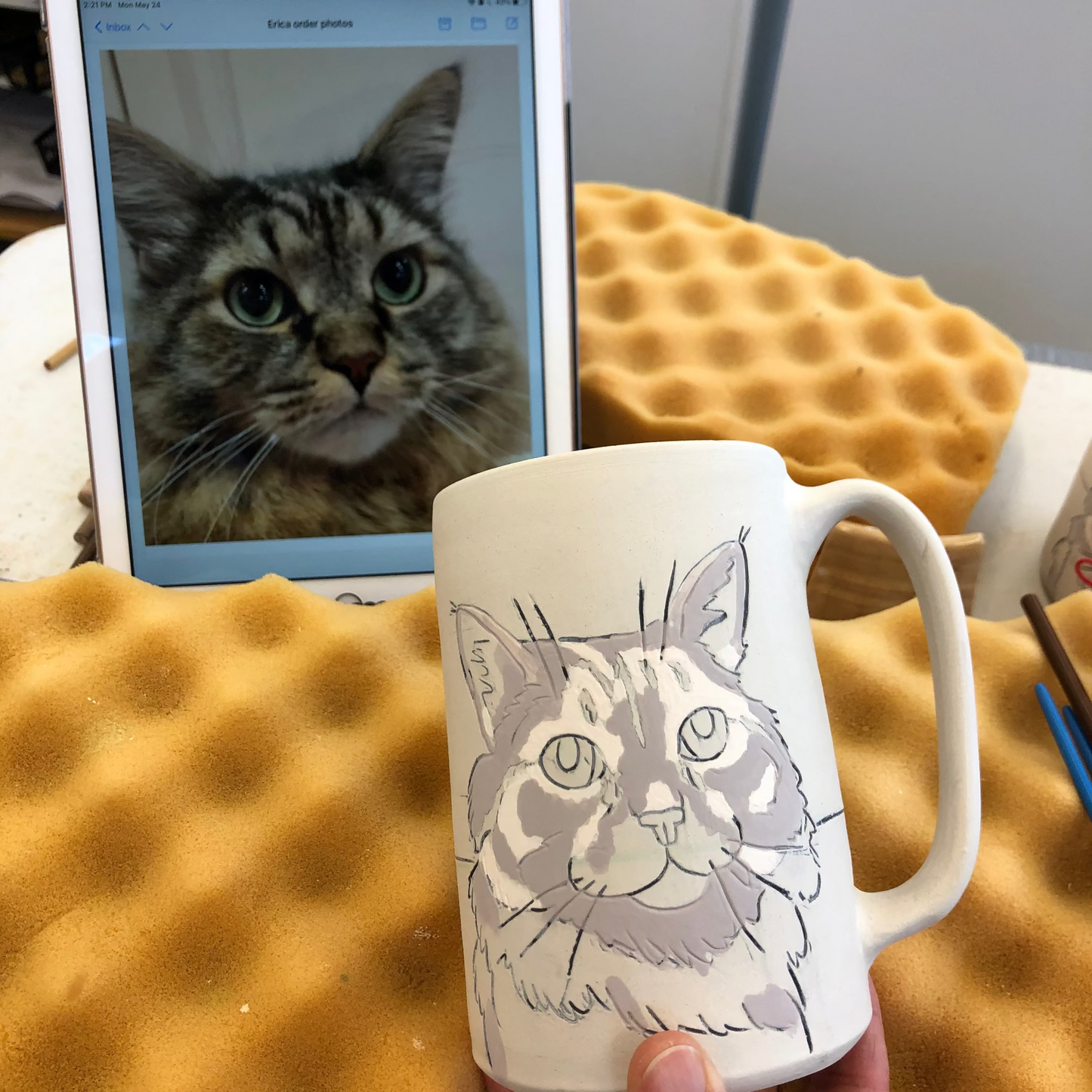 Custom Pet Portrait Mug in AQUA and YELLOW