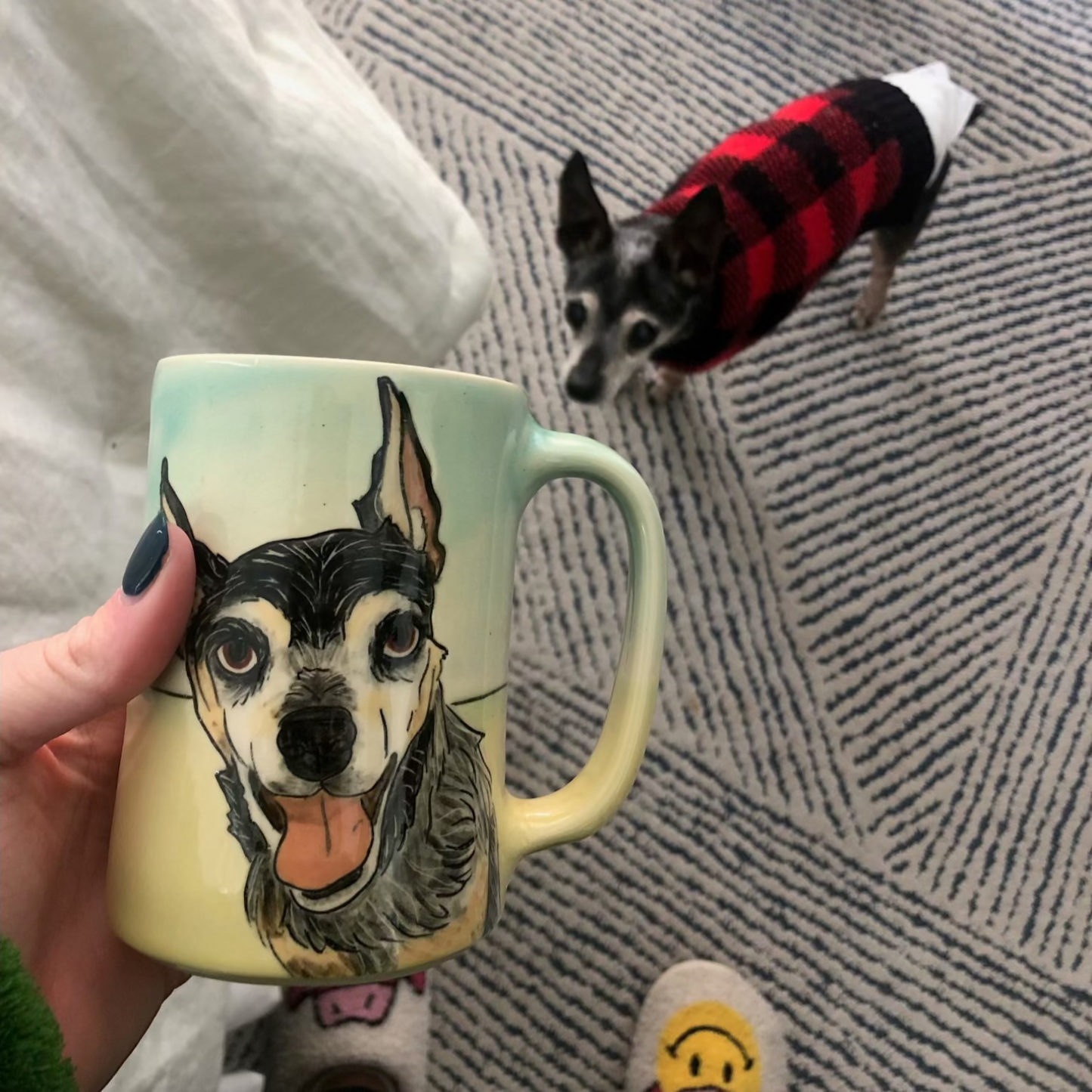 Custom Pet Portrait Mug in AQUA and YELLOW
