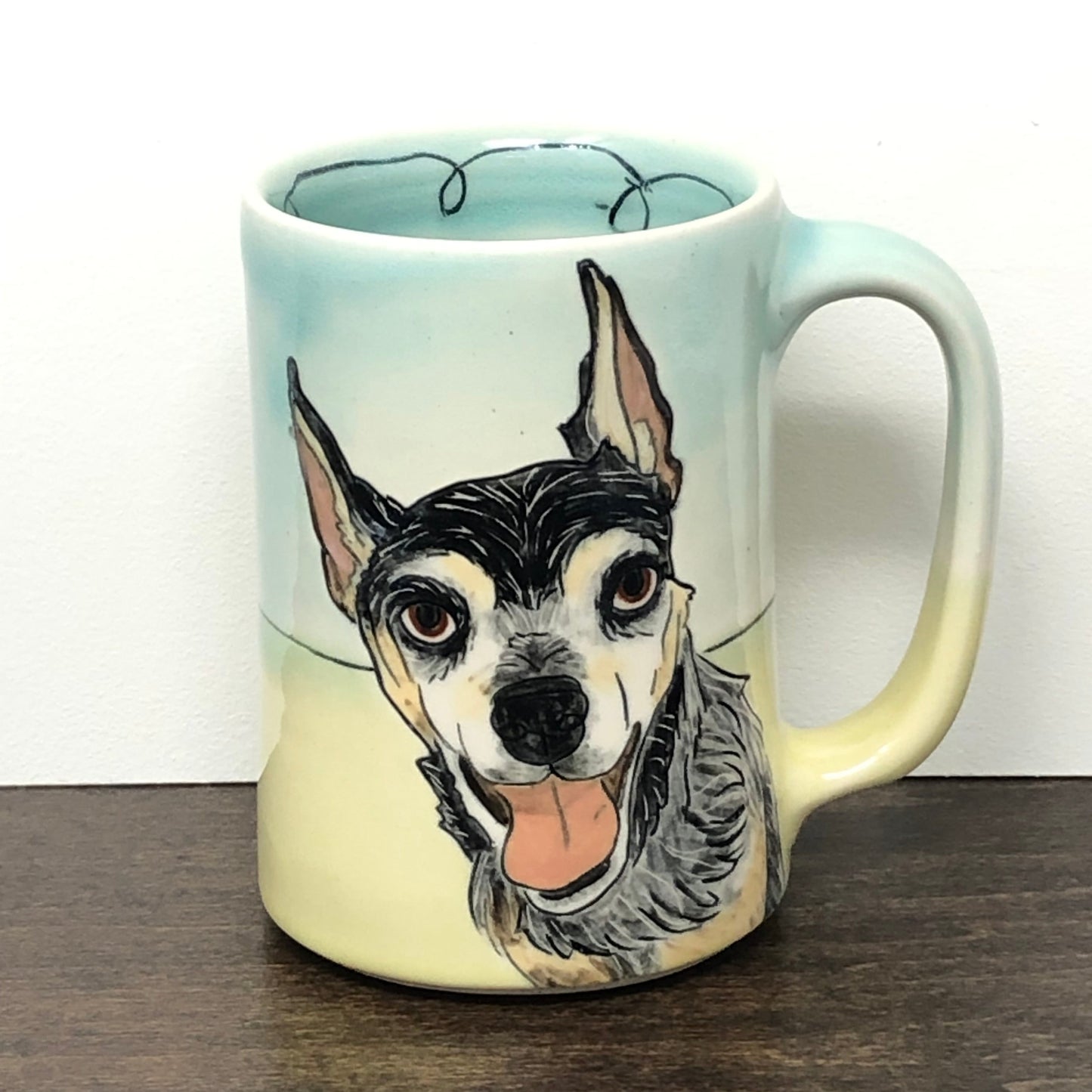 Custom Pet Portrait Mug in AQUA and YELLOW